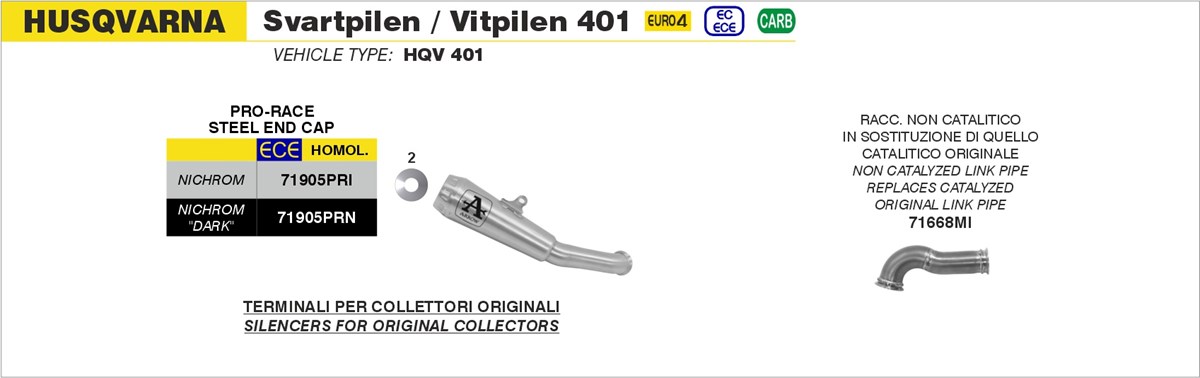 husqvarna svartpilen / vitplilen 401 2018 2019 arrow exhaust
