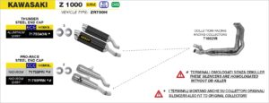 kawasaki z1000 2017 2018 2019 2020 arrow exhaust