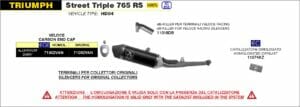 Triumph Street Triple 765 RS 2020 2021 2022 Arrow Exhaust