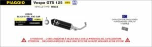 Piaggio Vespa GTS 125 2021 2022 2023 Arrow Exhaust