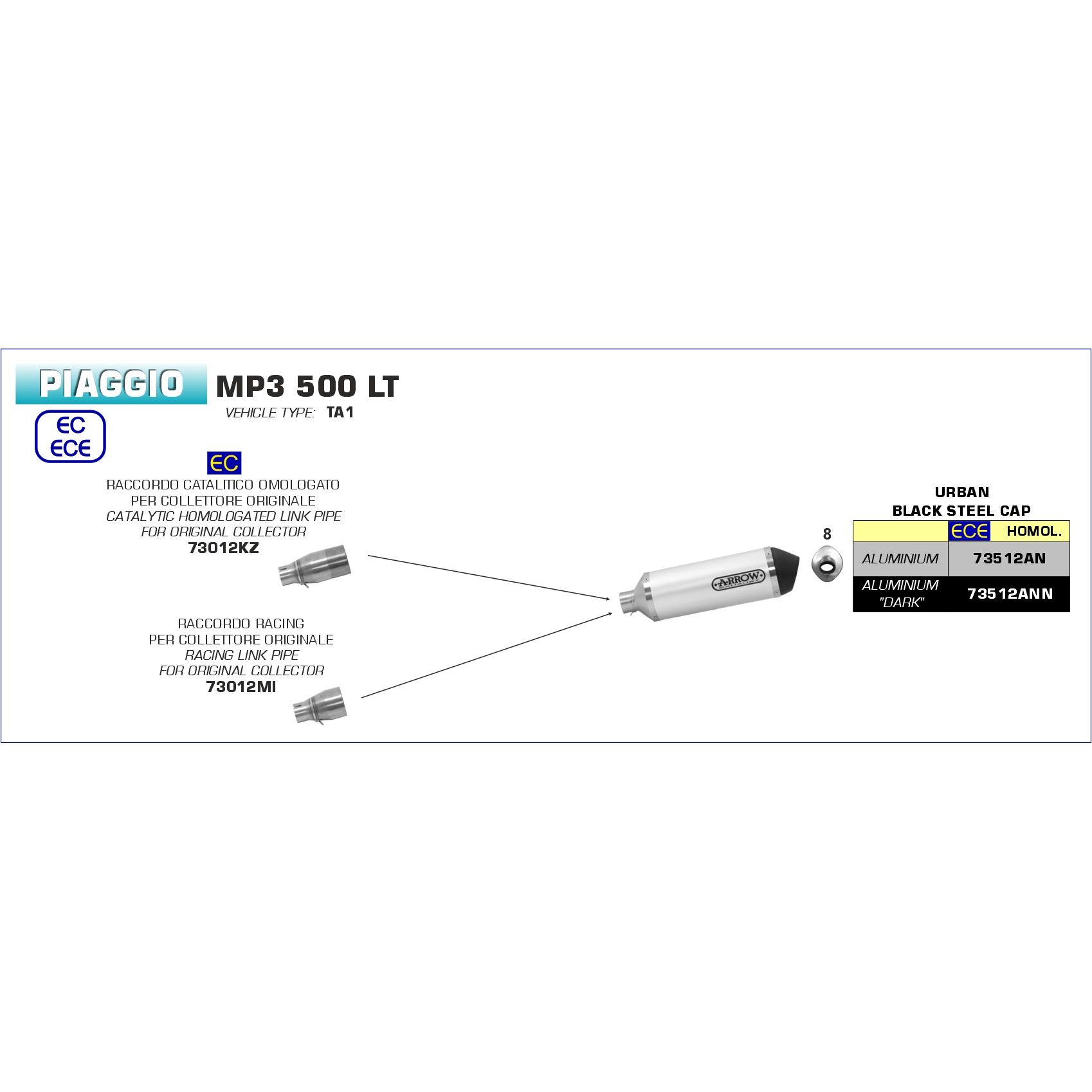 piaggio mp3 500 lt 2017 2018 arrow exhaust