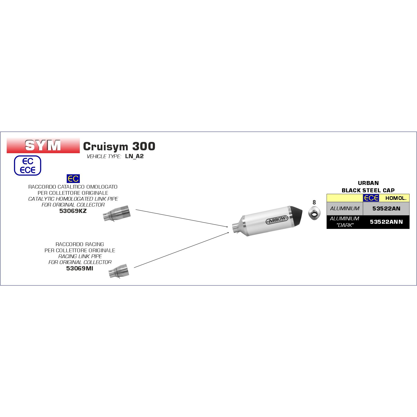 sym curisym 300 2017 2018 2019 2020 arrow exhaust