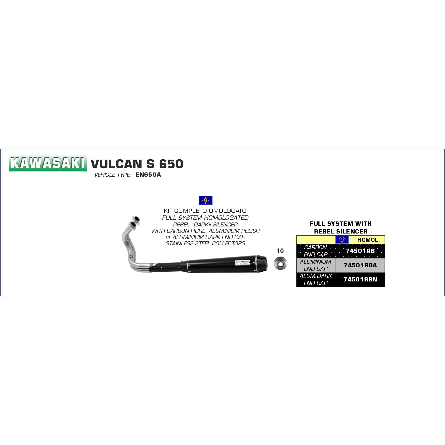 kawasaki vulcan s 650 2014 2015 2016 arow exhaust