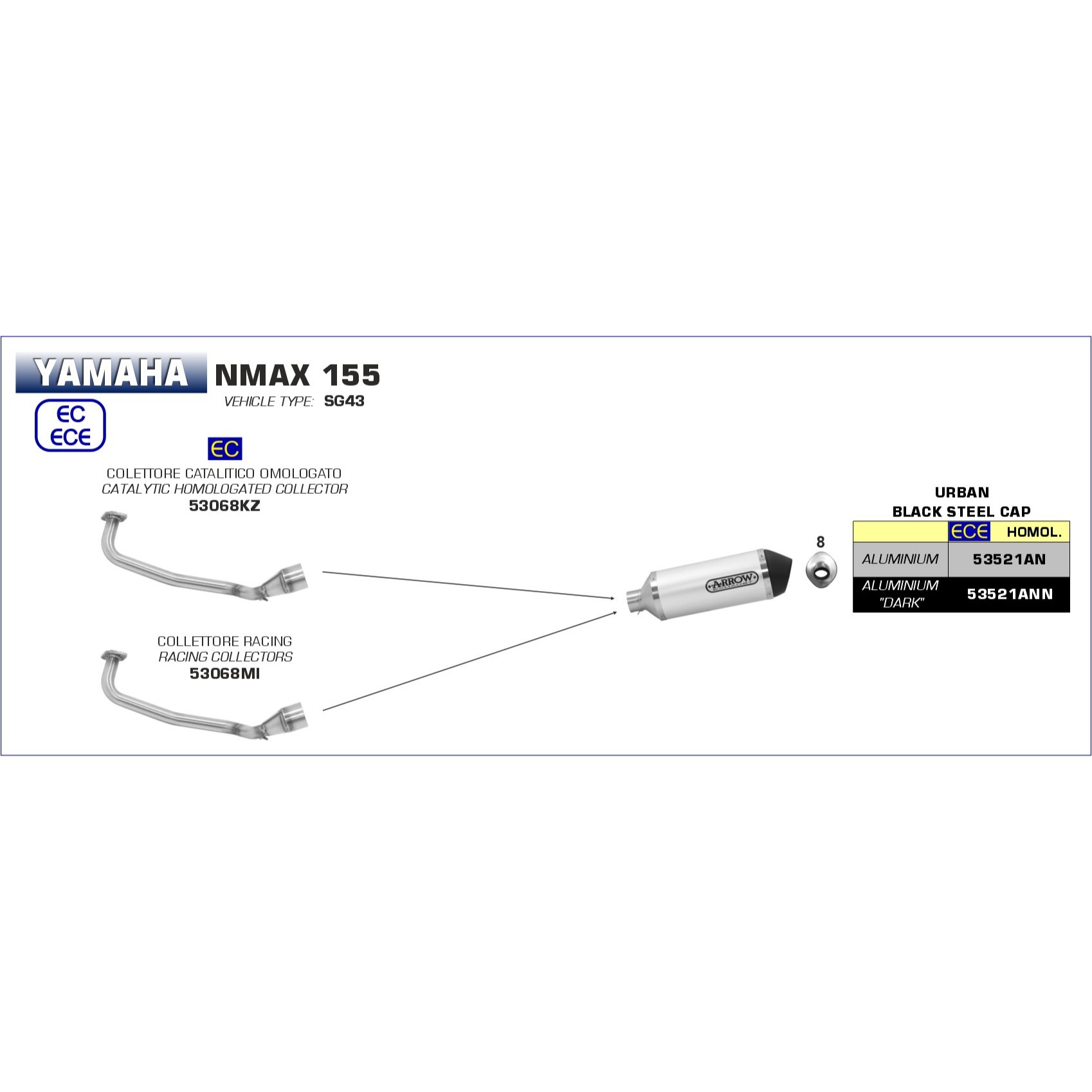 yamaha n max 155 2017 2018 2019 2020 arrow exhaust
