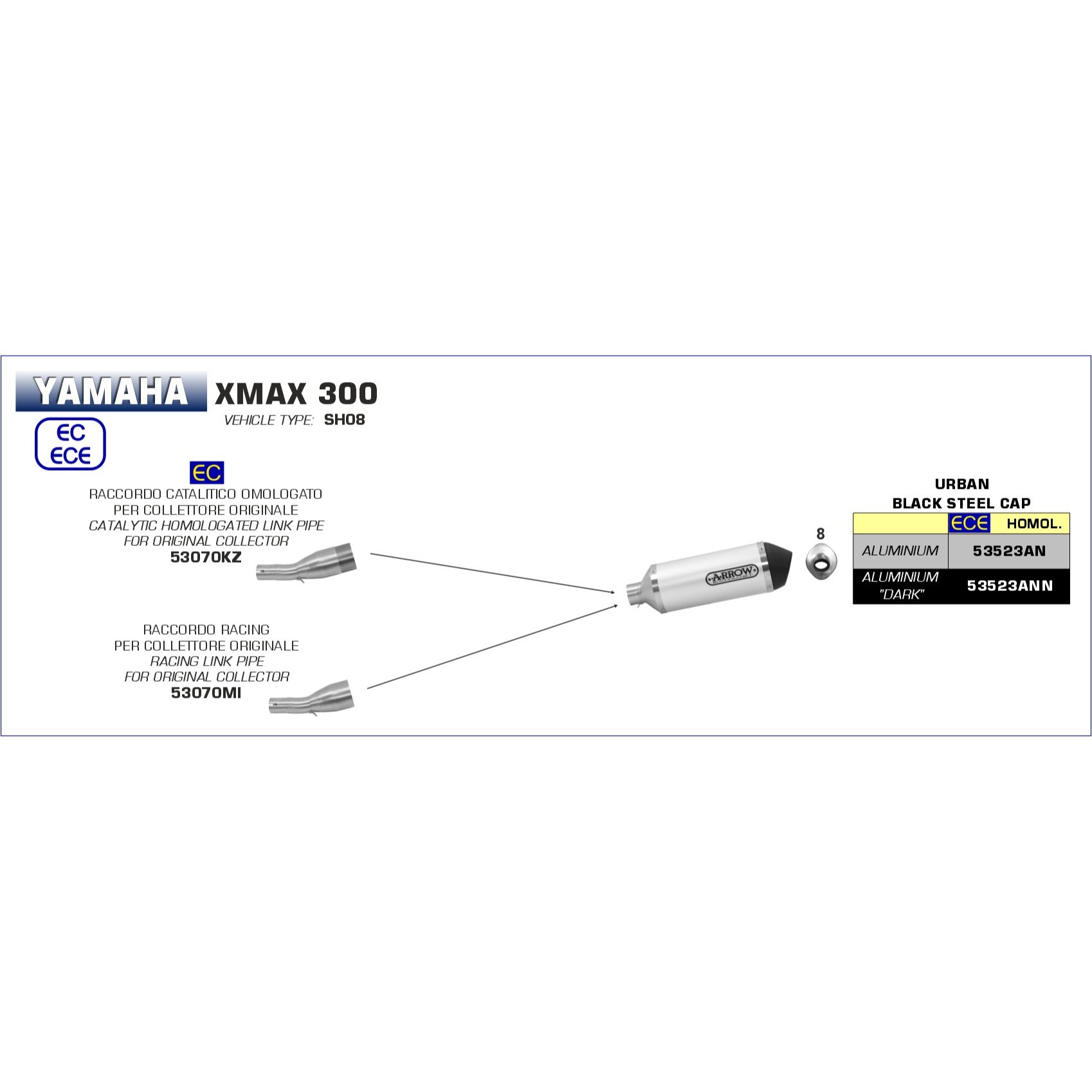 yamaha x max 300 2017 2018 2019 2020 arrow exhaust