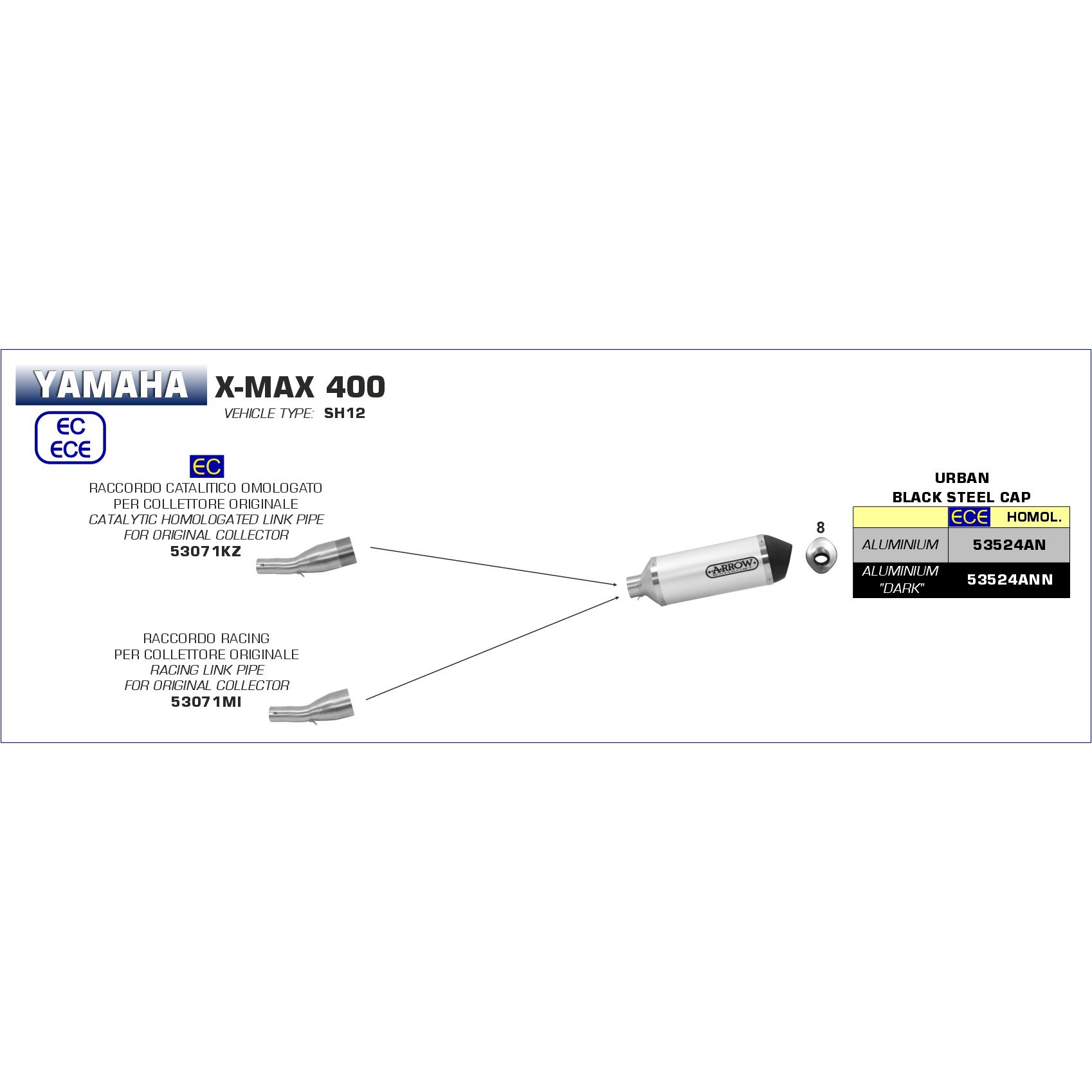 yamaha x max 400 2017 2018 2019 2020 arrow exhaust