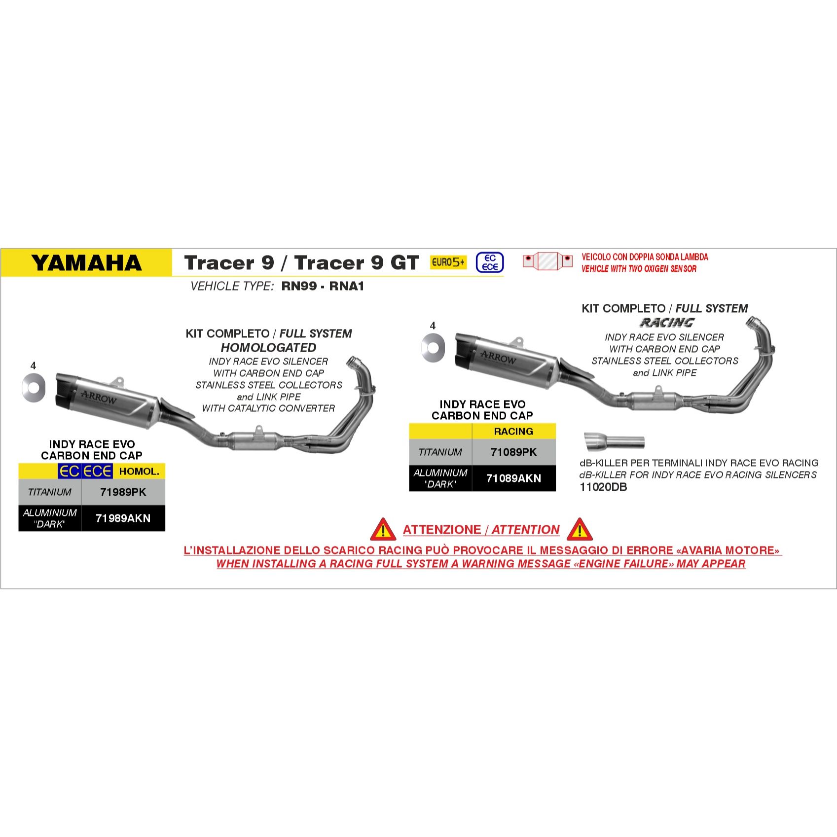 yamaha tracer 9 / tracer 9 gt euro 5 2025 arrow exhaust