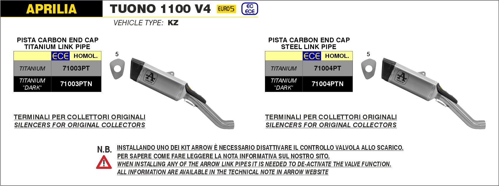 Aprilia Tuono V4 1100 2021 2022 2023 2024 Arrow Exhaust