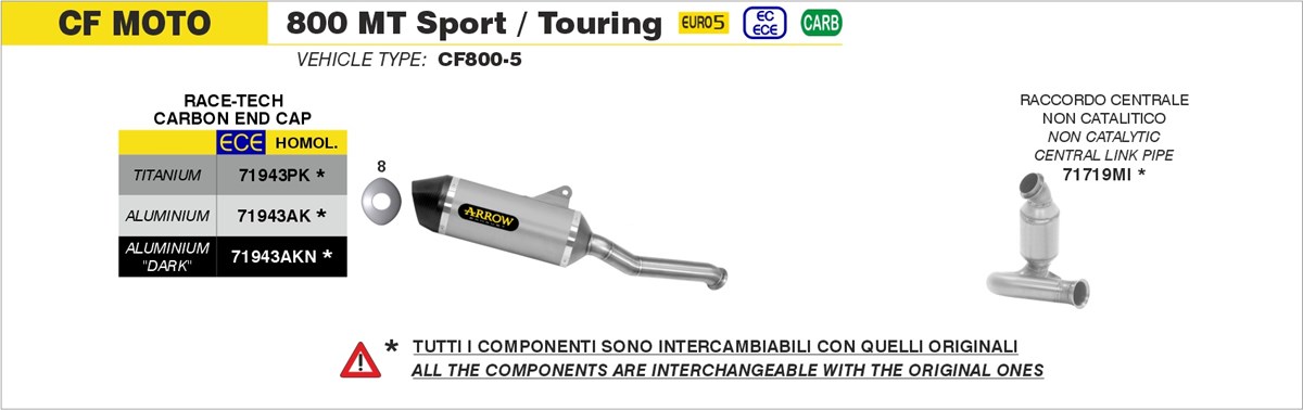 CFMoto 800MT Sport / Touring 2022 2023 2024 Arrow Exhaust