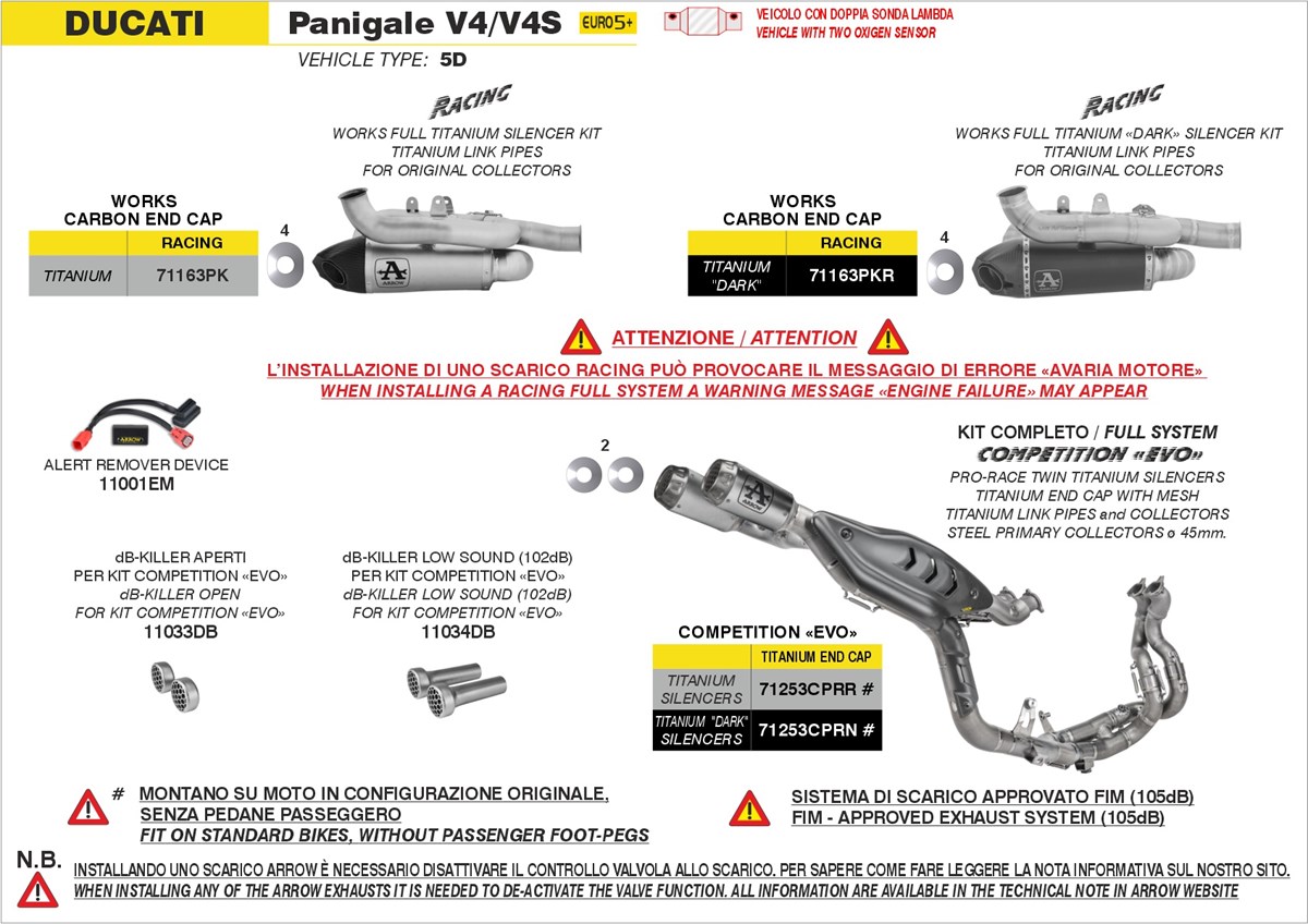 Ducati Panigale V4/V4S Euro 5+ 2025 Arrow Exhaust