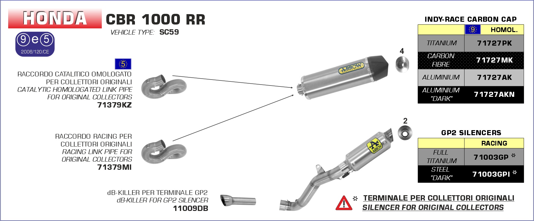 Honda CBR1000RR 2008 2009 2010 2011 Arrow Exhaust