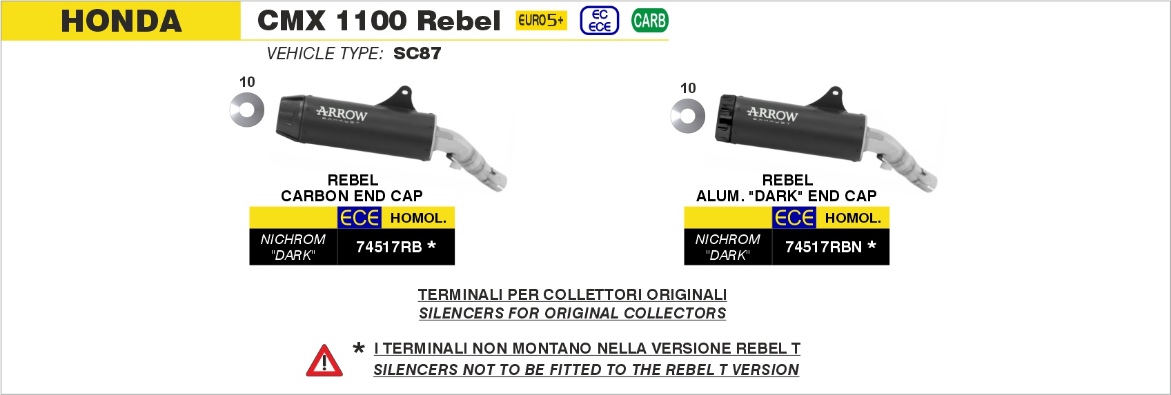 honda cmx 1100 rebel (euro 5+) not rebel t 2025 2026 arrow exhaust