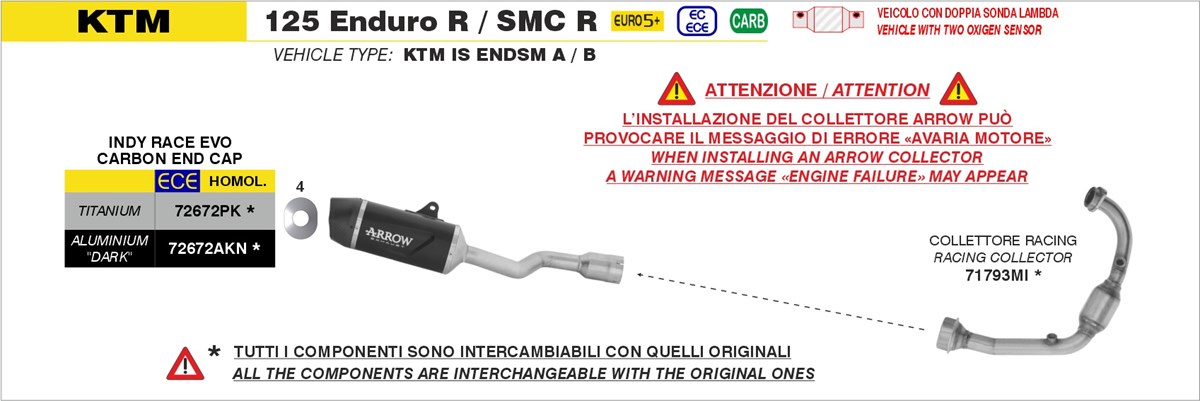 ktm 125 enduro r smc r (euro 5+) 2025 2026 arrow exhaust