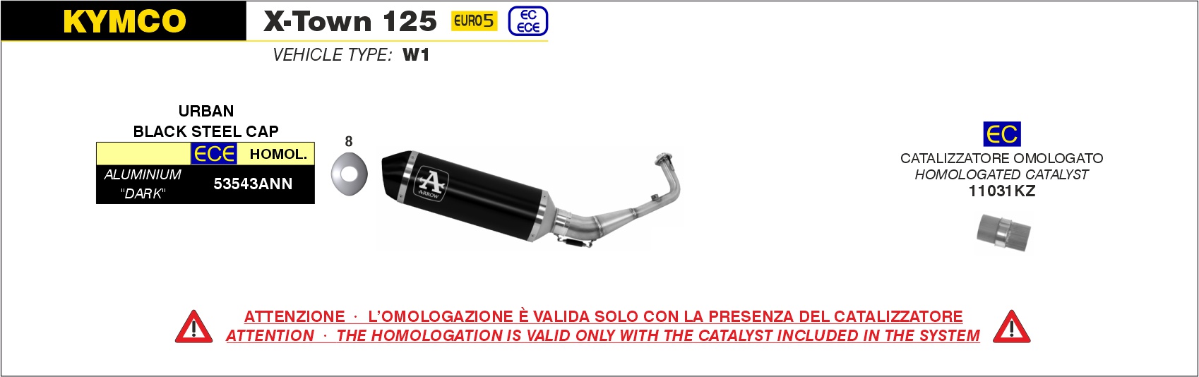 Kymco X-Town 125 2021 2022 2023 2024 Arrow Exhaust