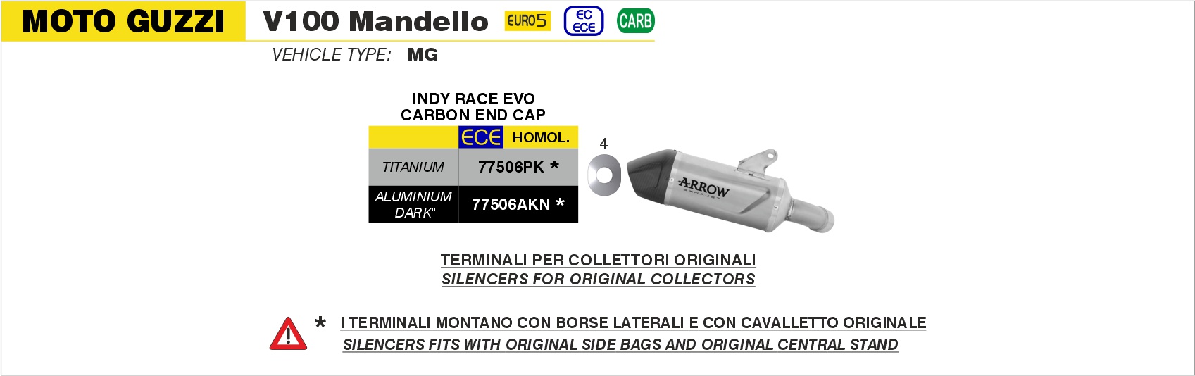 Moto Guzzi V100 Mandello 2023 2024 Arrow Exhaust