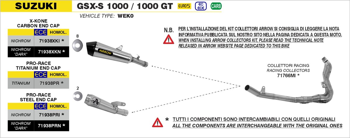 Suzuki GSX-S 1000 / GSX-S 1000GT 2021 2022 2023 2024 Arrow Exhaust