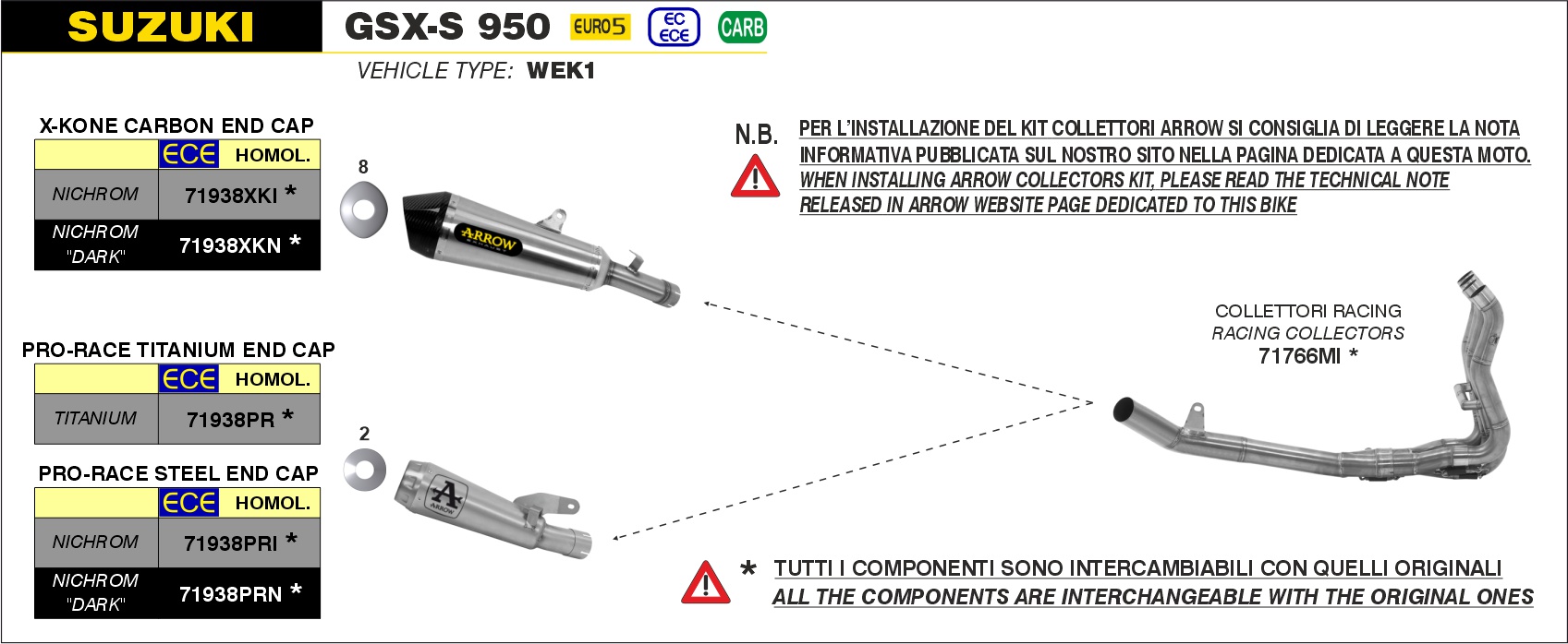 Suzuki GSX-S950 2021 2022 2023 Arrow Exhaust