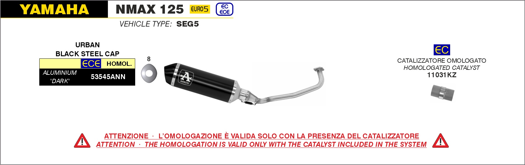 Yamaha Nmax 125 2021 2022 2023 2024 Arrow Exhaust