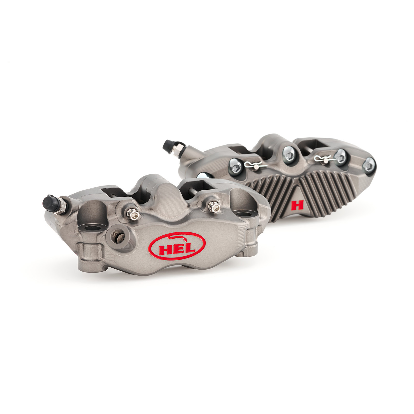 hel v2 108mm solid billet 4 piston front radial brake calipers with finned back